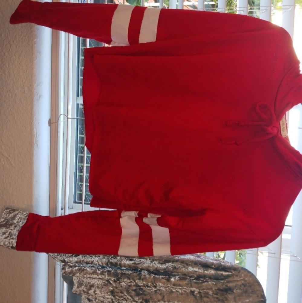 Red cropped hoddie and mint blue velvet cropped hoddie